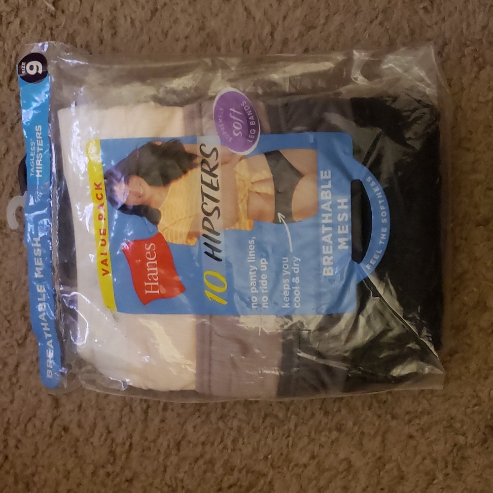 Hanes 10 pack Hipsters Panties, XXL/Size 9- 1 pkg